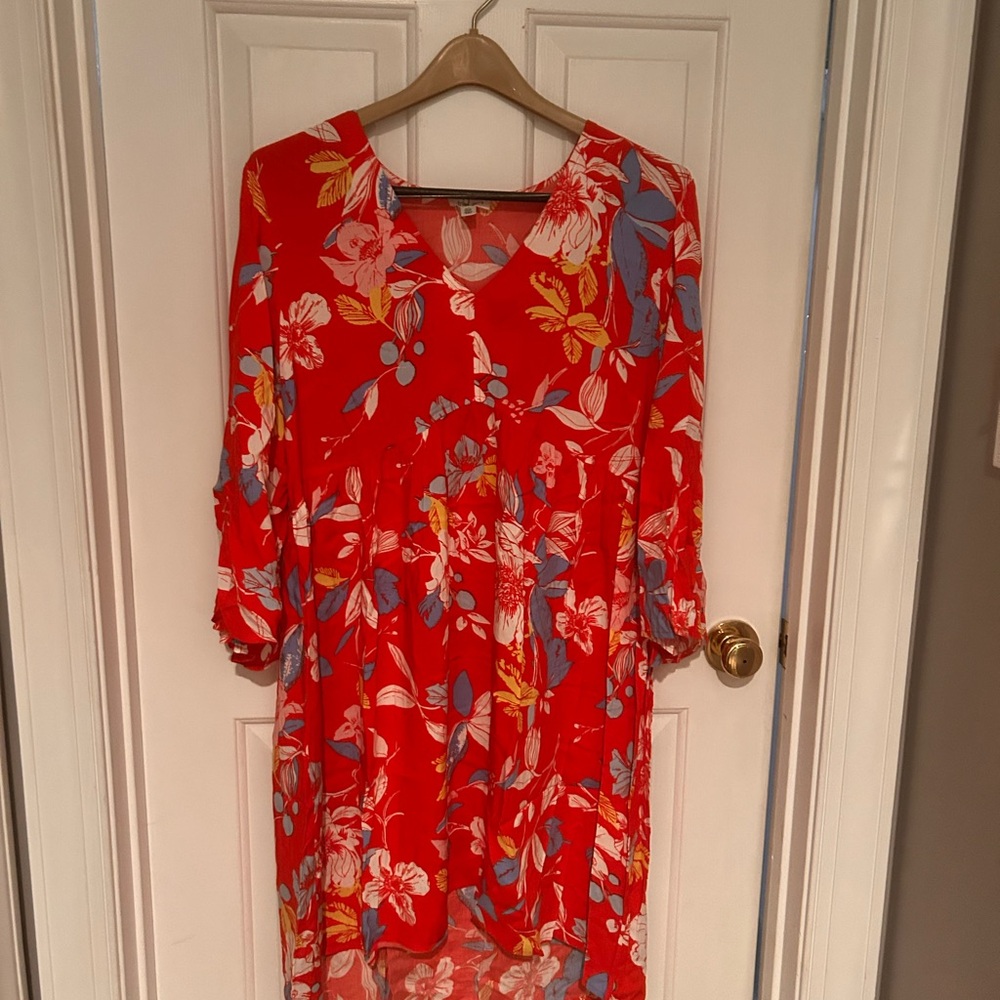 Tribal Red High Low Sundress with Bishop Sleeves
